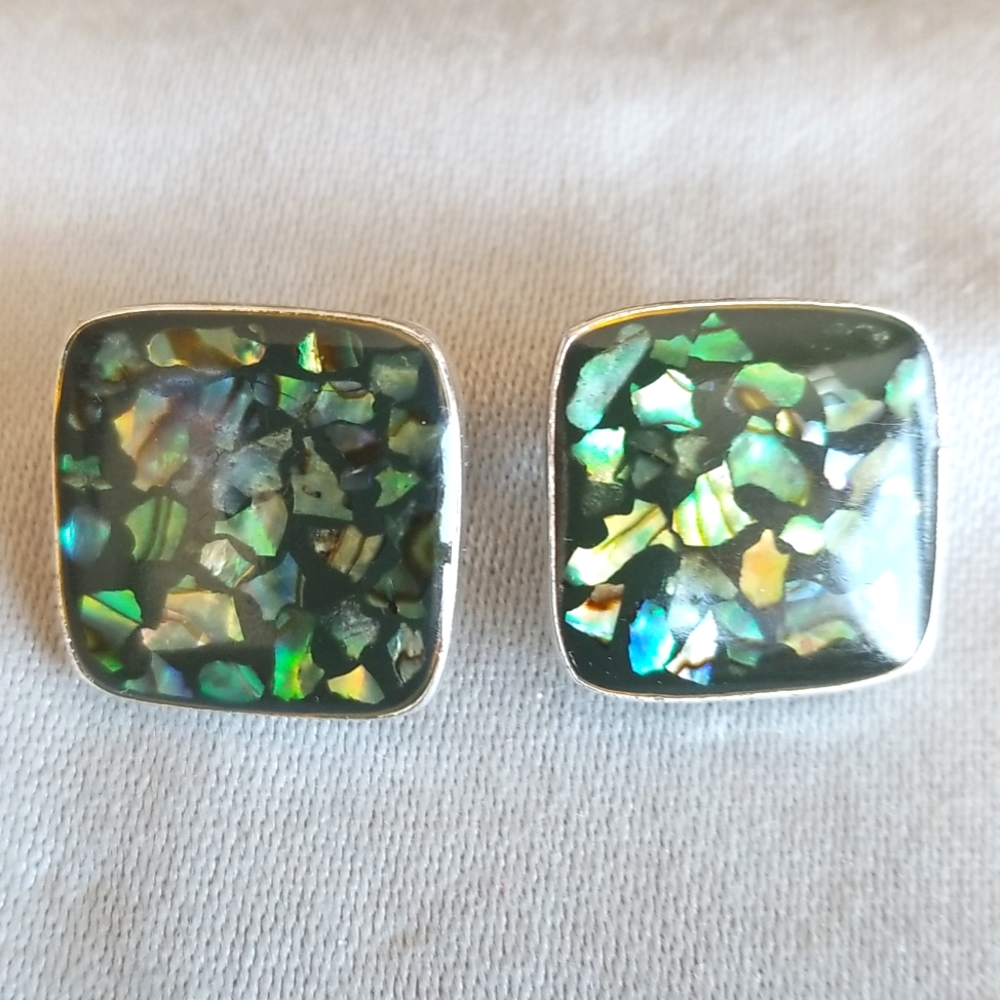 Inlay Abalone CLIP-ON earrings silver tone - Picture 1 of 4